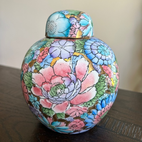Vintage Fine Chinese Porcelain Thousand Flowers Ovoid Covered Ginger Jar Vase - Picture 12 of 16